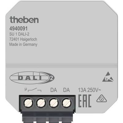 Řídicí zařízení DALI-2 od společnosti Theben, model 4940091, s údaji o napětí (13A, 250V~) a původem ('Vyrobeno v Německu').