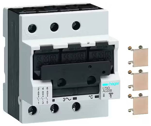 Elektrický výkonový spínač se čtyřmi bočními přípojkami, určený pro řízení elektrických obvodů v průmyslových aplikacích.