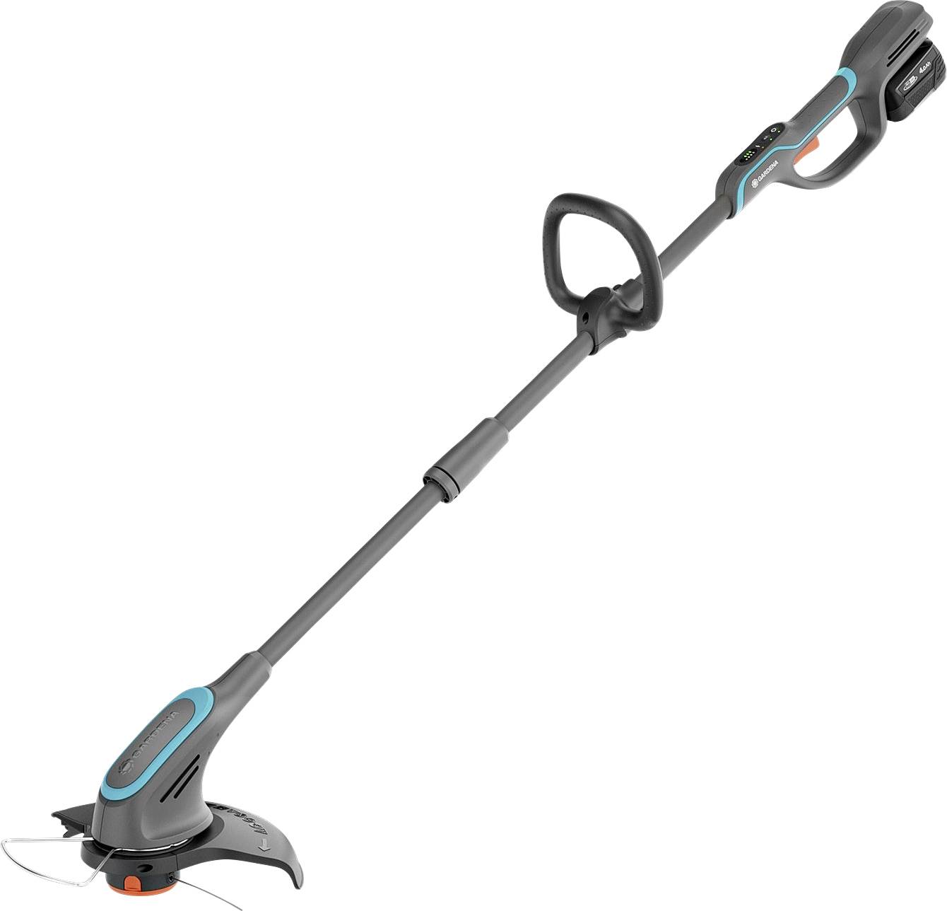 Elektrický vyžínač s ergonomickou rukojetí a rotační hlavou, vhodný pro přesné sekání trávy v zahradách.