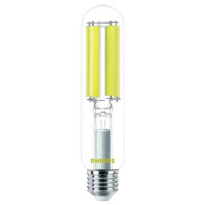 LED žárovka značky Philips se žlutými viditelnými vlákny a kovovým závitem.