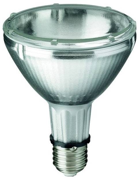 Stříbrná bodová lampa se strukturovaným sklem, typická pro venkovní osvětlení nebo zvýraznění interiérových prostor.