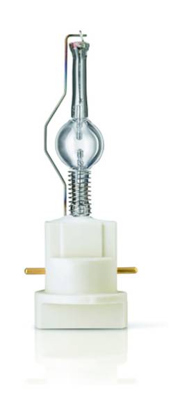 Jedna samostatně stojící halogenová lampa, bílá základna s průhledným skleněným krytem nahoře, umístěná v bílém studiovém pozadí.