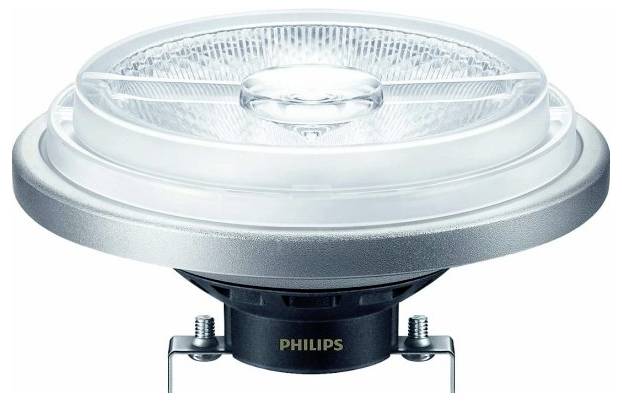 Kulatá LED lampa se stříbrným rámečkem od značky Philips, vhodná pro energeticky úsporné osvětlení.