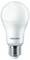 Bílá LED žárovka značky Philips se závitem E27.