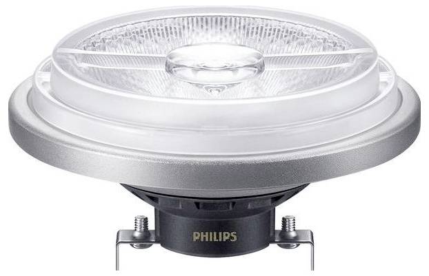 LED lampa s průhledným krytem a stříbrnou základnou, označená logem 'Philips', na bílém pozadí.