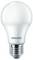 Bílá LED žárovka se závitem s nápisem „Philips". Ideální pro úsporné osvětlení.