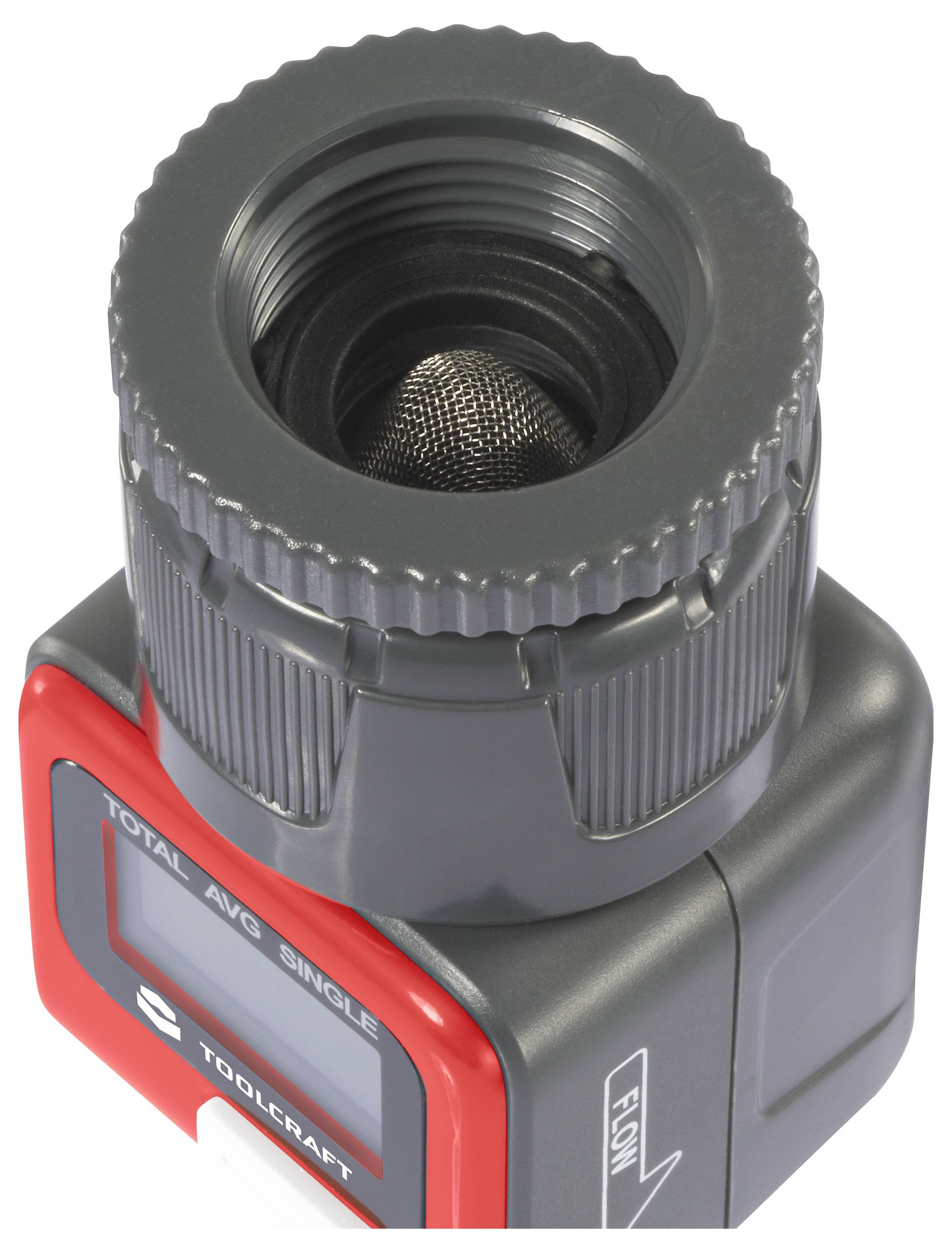 Digitální vodoměr od společnosti Toolcraft s LCD displejem pro měření průtoku vody.
