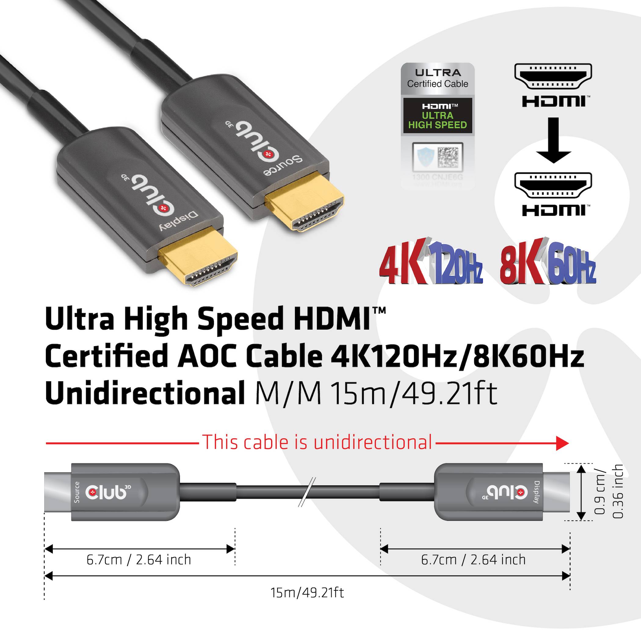club3D HDMI kabel USB-C ® zástrčka 15 m černá CAC-1377 AOC (aktivní optický kabel) HDMI kabel-2
