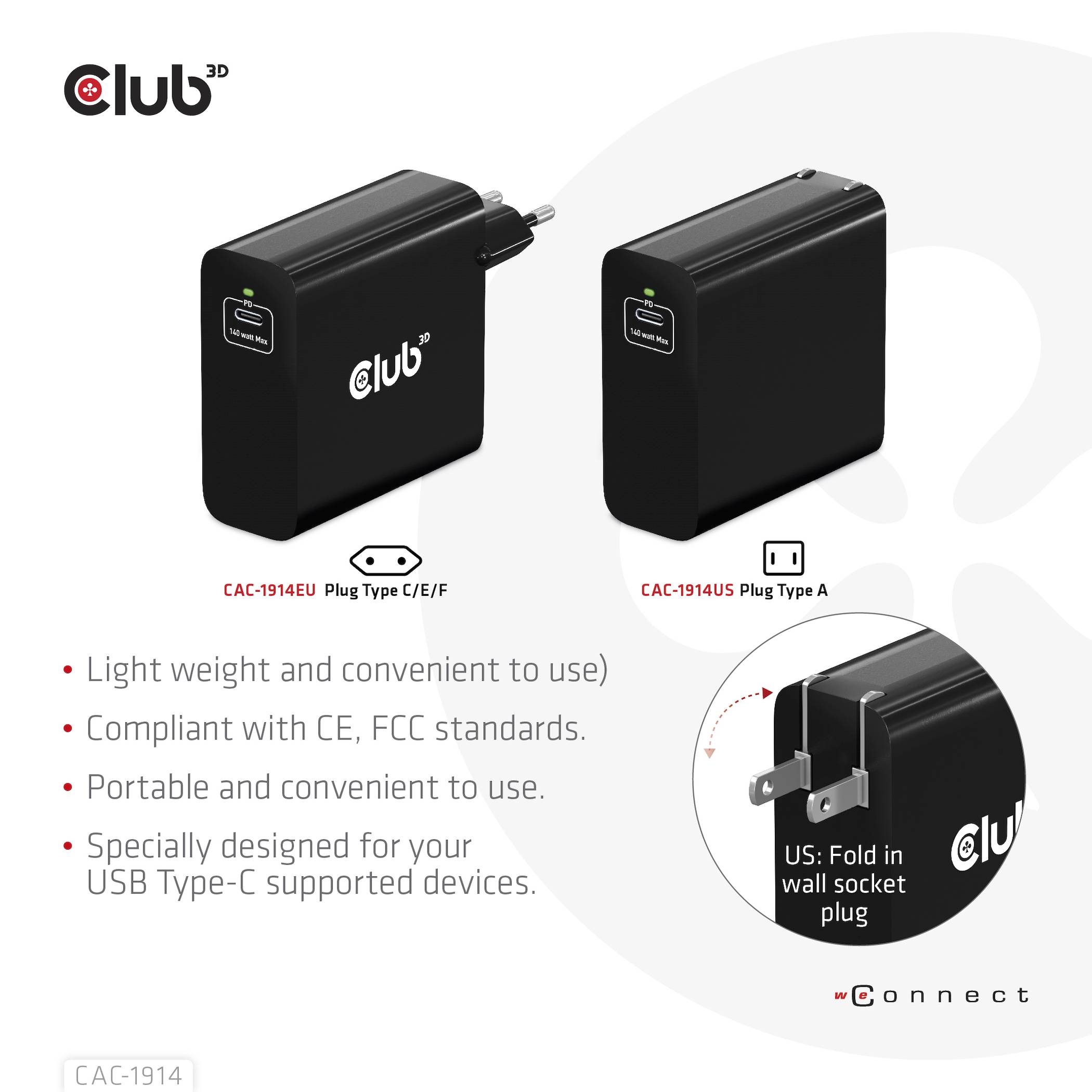 club3D CAC-1914EU USB nabíječka, GaN, 1x USB-C®, 140 W, USB PD 3.1, Dodávka energie, černá-14