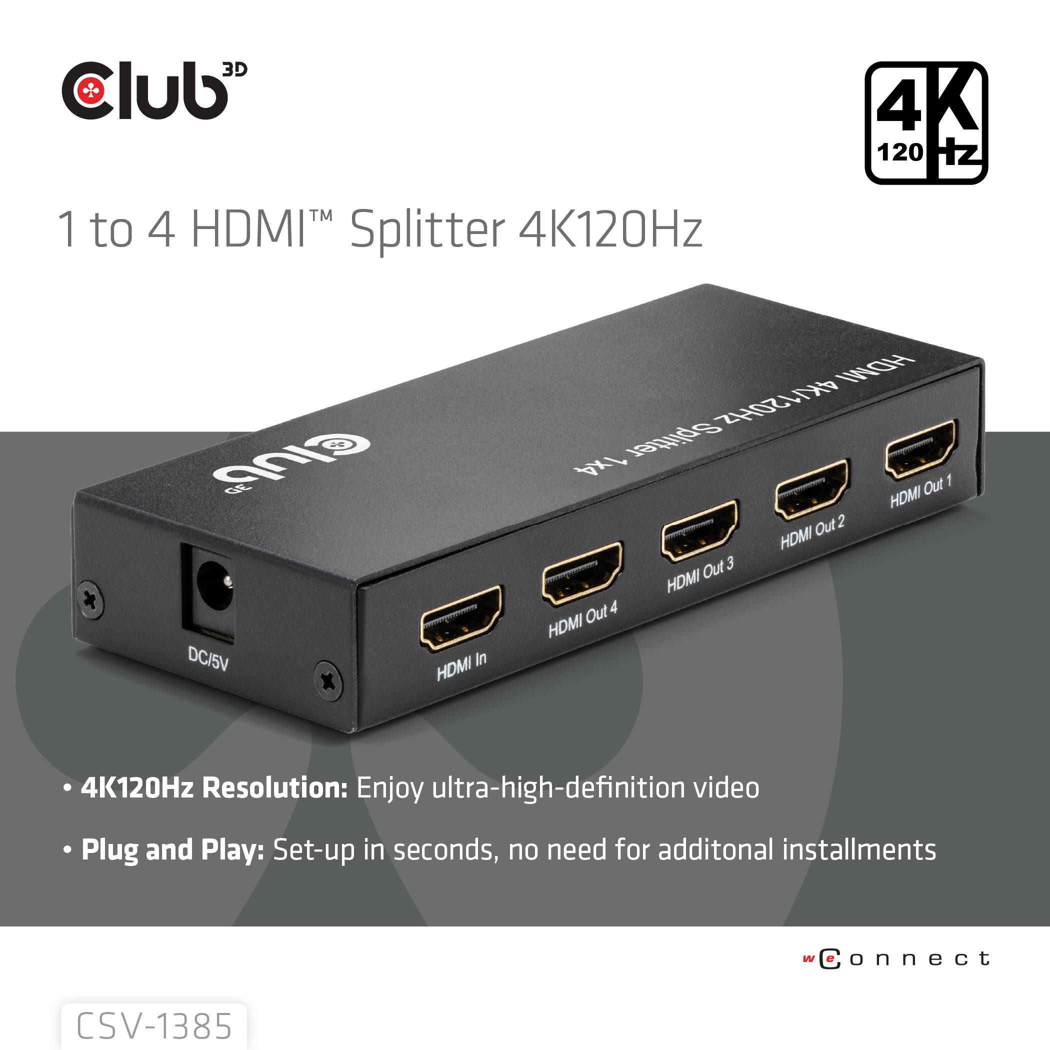 club3D CSV-1385 HDMI adaptér [1x HDMI zásuvka - 4x HDMI zásuvka] černá-1