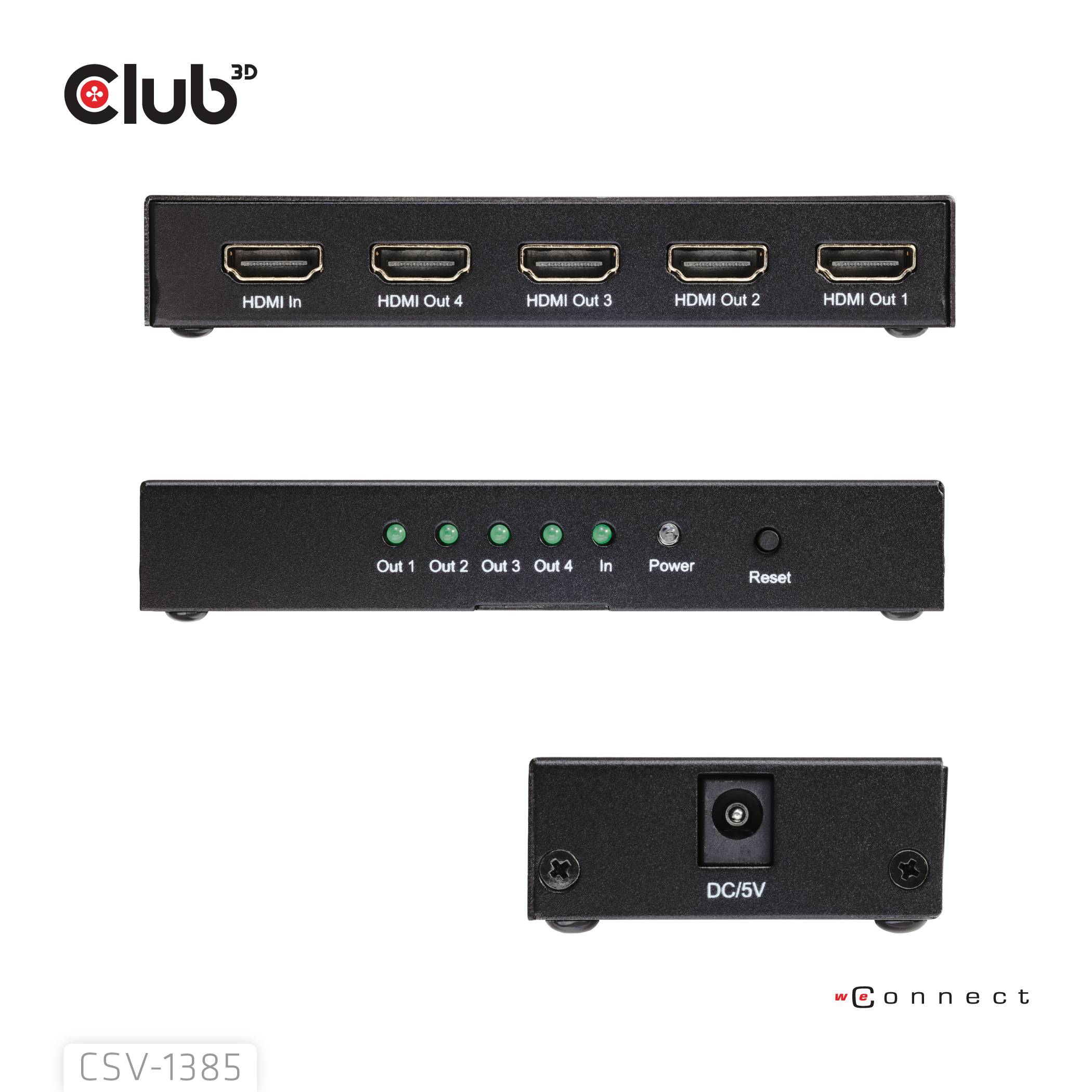 club3D CSV-1385 HDMI adaptér [1x HDMI zásuvka - 4x HDMI zásuvka] černá-5