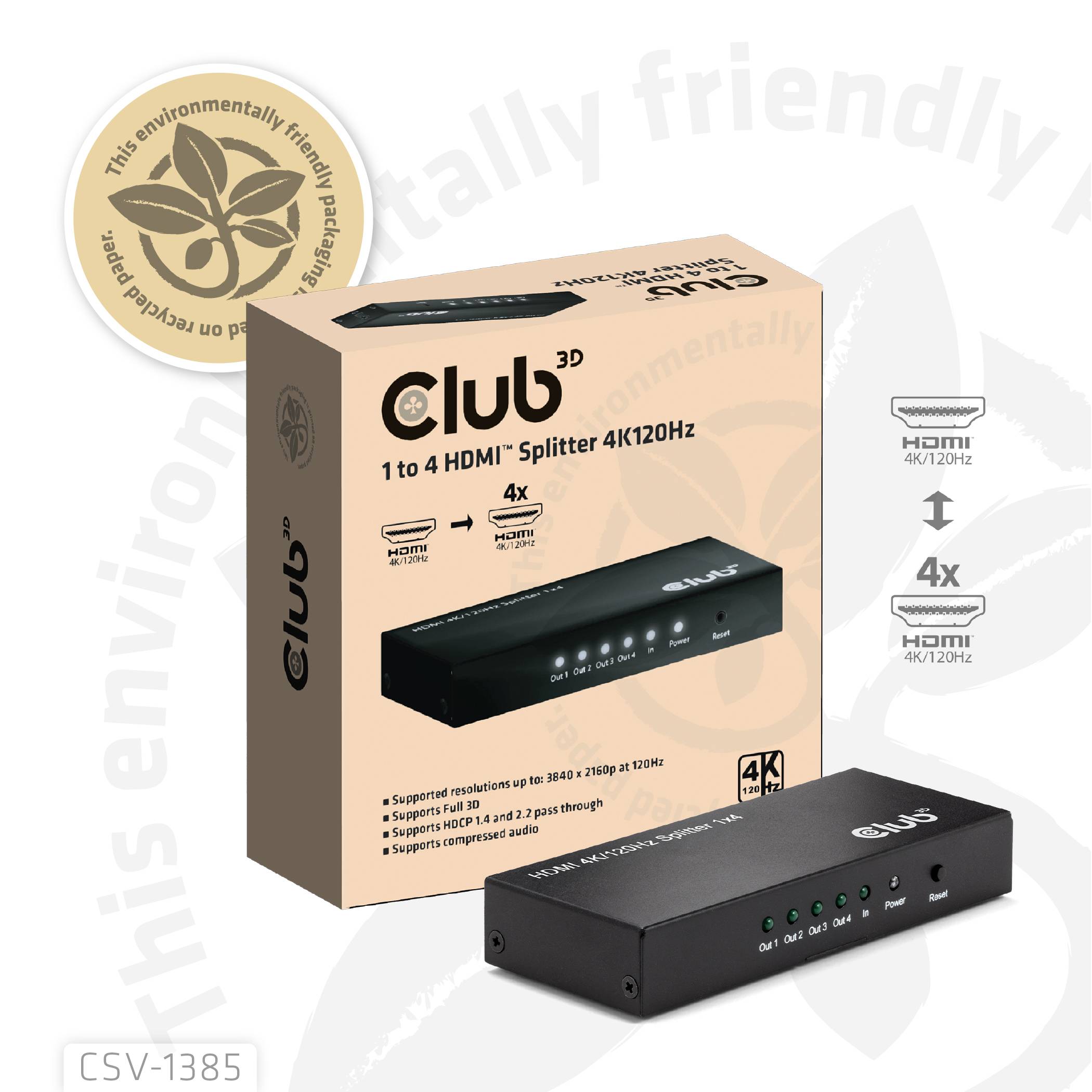 club3D CSV-1385 HDMI adaptér [1x HDMI zásuvka - 4x HDMI zásuvka] černá-7