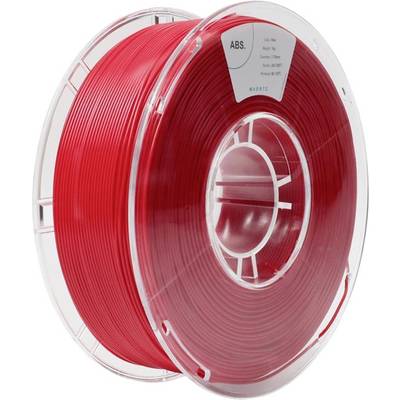 Červená role ABS filamentu pro 3D tiskárny, průměr 1,75 mm, 1 kg, na průhledné plastové cívce.