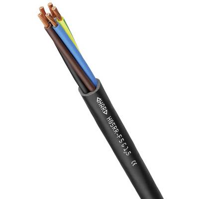 Kabel s pěti otevřenými měděnými vodiči v různých barvách (zeleno-žlutá, modrá, hnědá, černá, šedá), vhodný pro elektroinstalace.