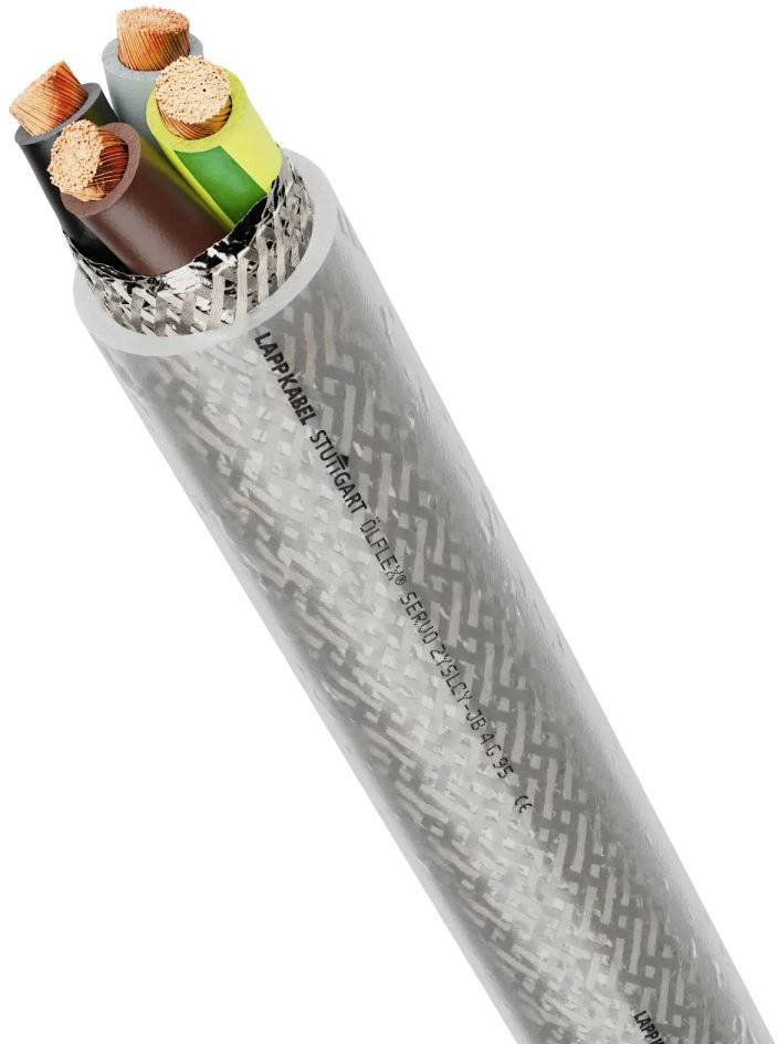 Kabel s několika barevnými měděnými vodiči a stříbrným stíněním s nápisem 'LAPPKABEL STUTTGART'.