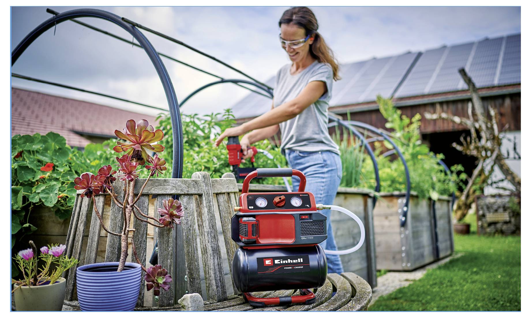 Einhell TE-AC 18/75 Li OF-Solo, 4020410, Akumulátorový kompresor, 8 bar, Bez akumulátoru, analogový manometr, 1 válec-3