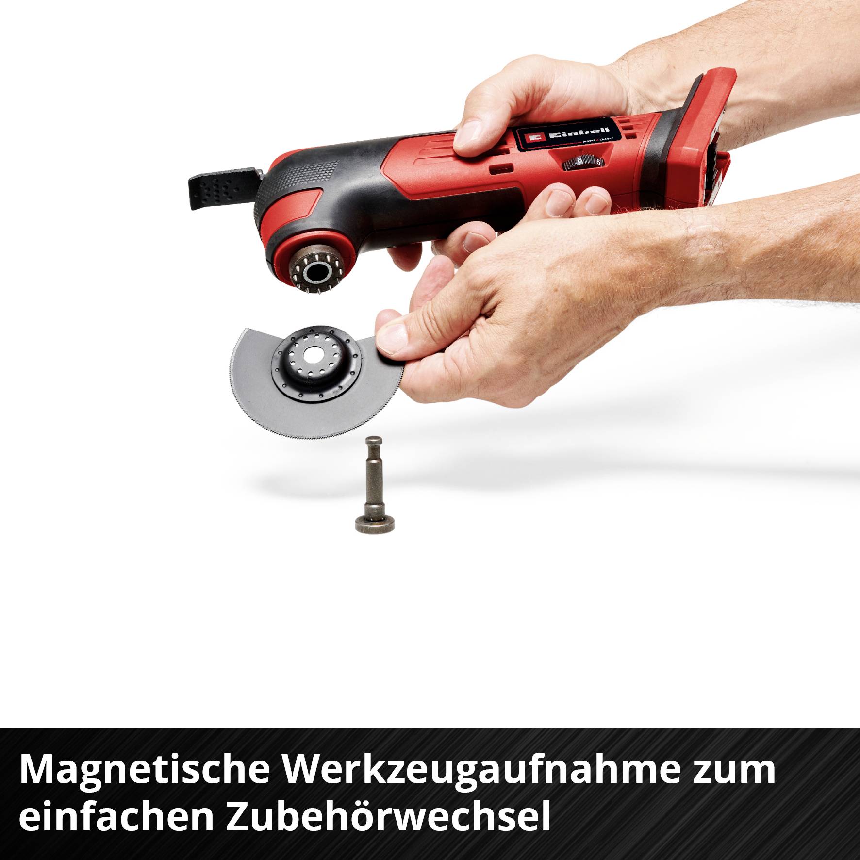 Osoba drží akumulátorový rázový šroubovák s magnetickým uchycením nástrojů, který ukazuje snadnou výměnu příslušenství.