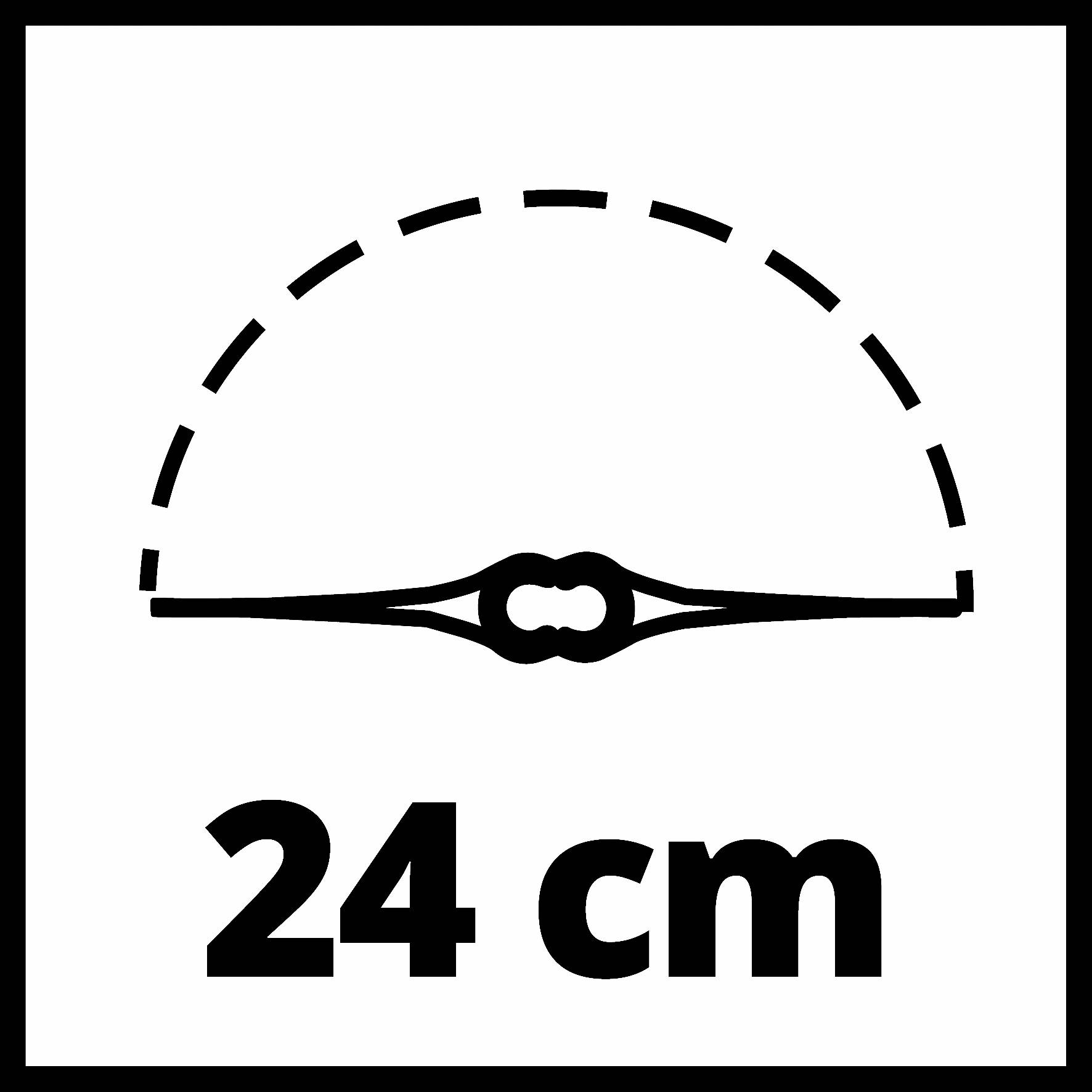 Průměr 24 cm udává rozměr kulatého objektu.