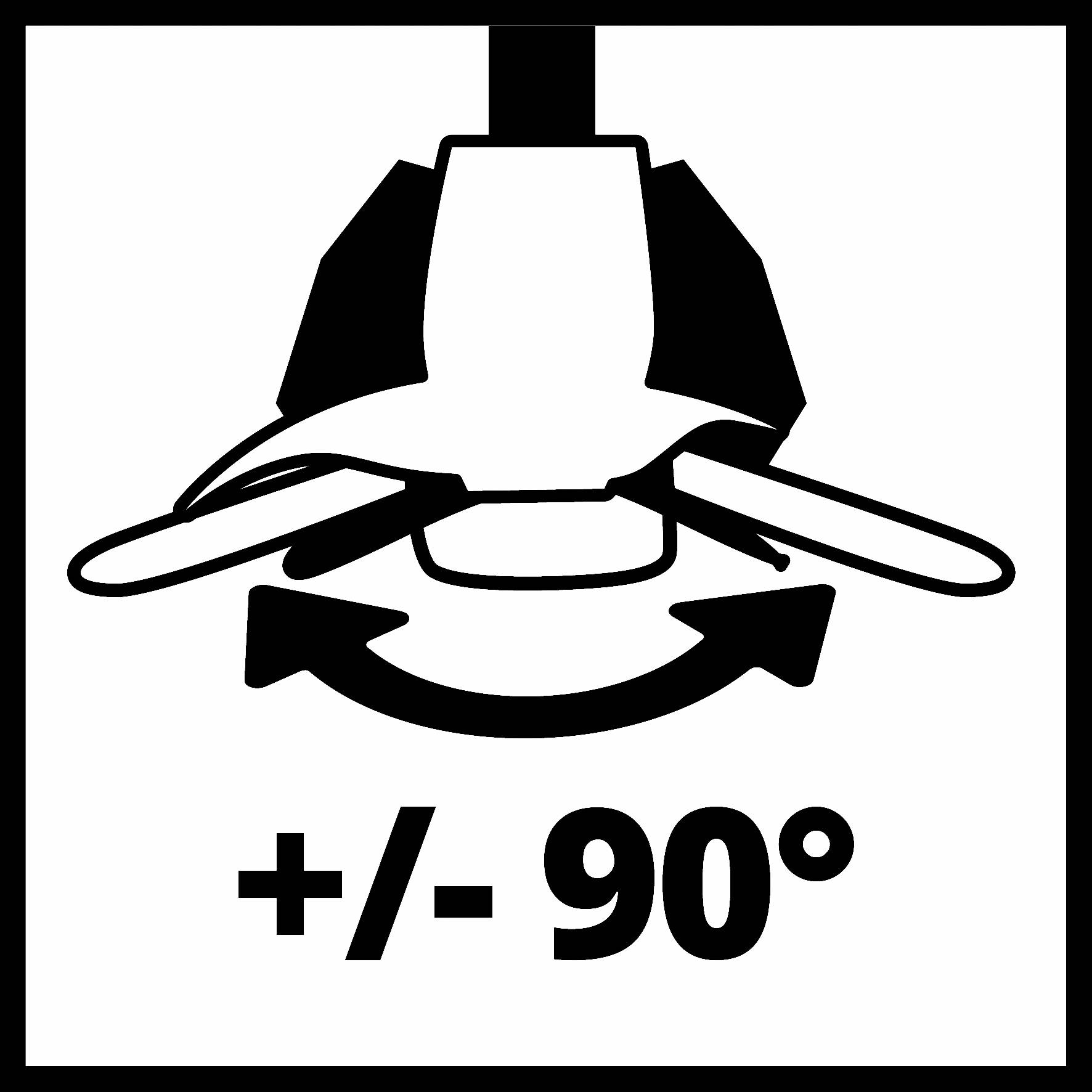 Symbol pro otočný ventilátor se šipkami znázorňujícími rotaci o 90 stupňů.