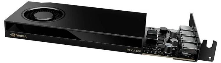 Grafická karta NVIDIA RTX A4000, černá, s chladicím ventilátorem a konektory pro počítačový hardware.