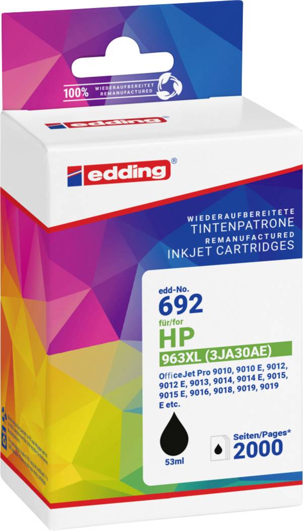Edding Ink náhradní HP 963XL, 3JA30AE kompatibilní  černá EDD-692 18-692