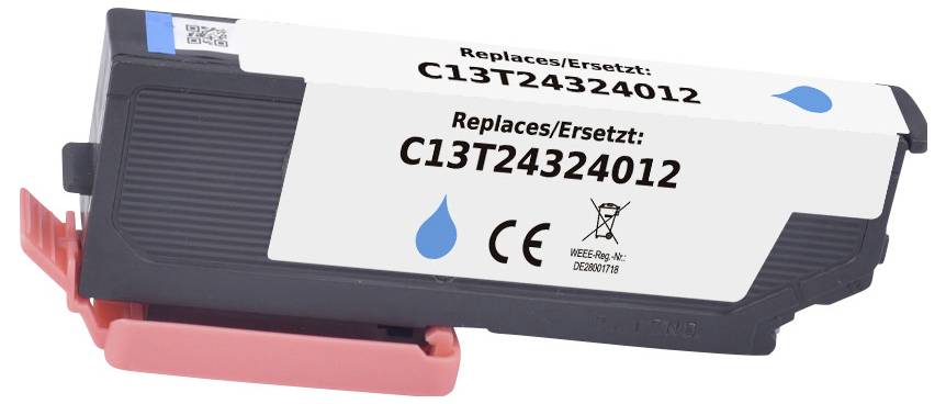 Obrázek černé a růžové inkoustové cartridge označené 'Nahrazuje C13T24324012'.