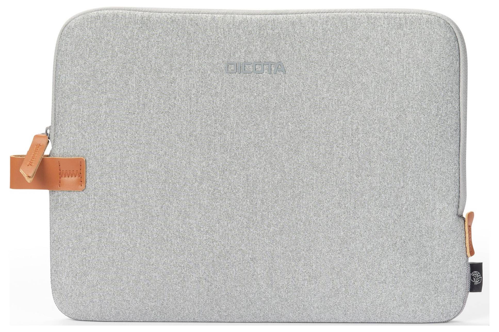 Šedý obal na notebook se zipem a oranžovými akcenty. Povrchová struktura působí měkce.