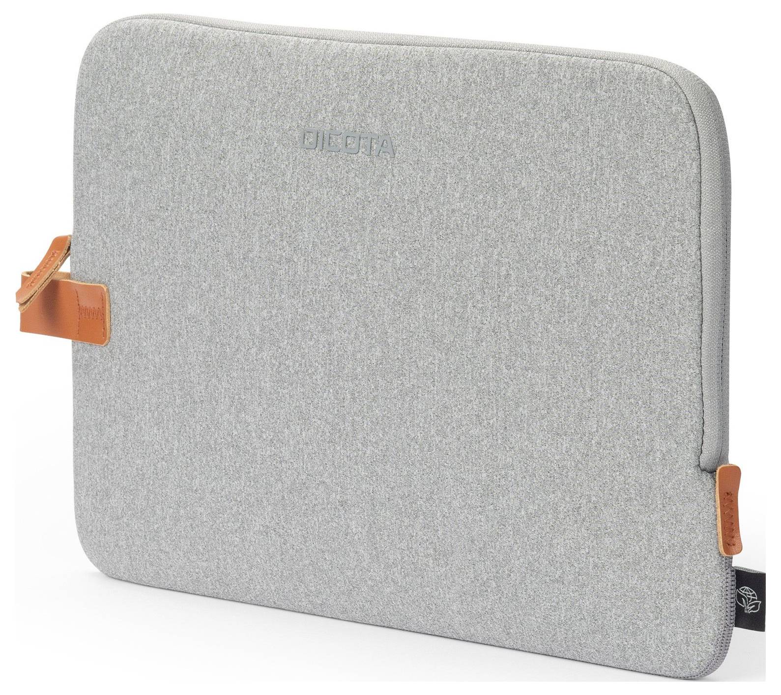 Šedý obal na notebook s koženými detaily na zipech.