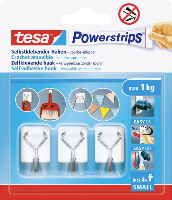 tesa Powerstrips Small Lepicí háček 3 ks  bílá, nerezová ocel Množství: 3 ks