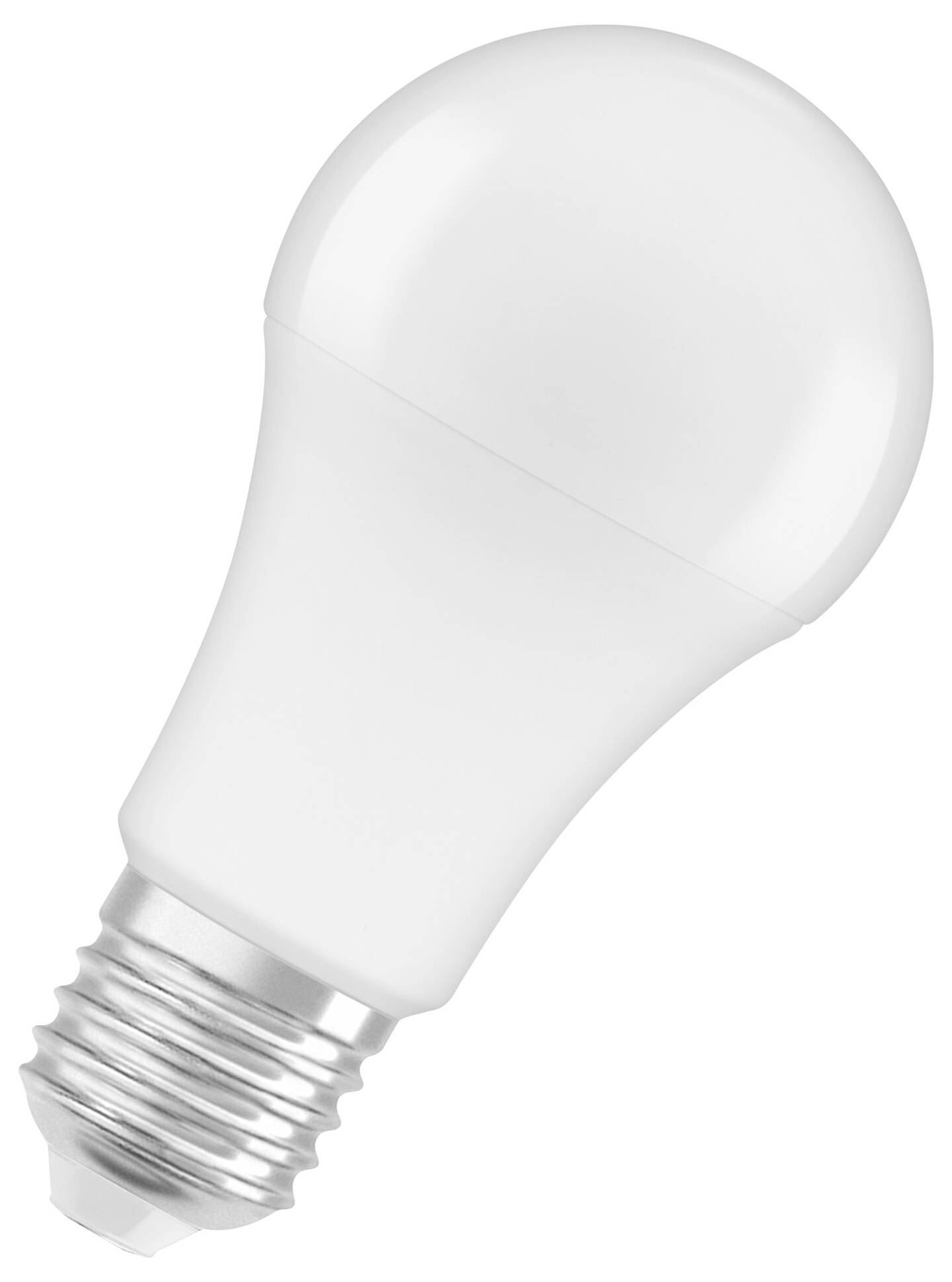 Jedna samostatná bílá LED žárovka se závitem E27, která nesvítí.