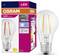 'LED žárovka OSRAM E27, 7,5W, náhrada 75W, 1055 lumenů, úhel svícení 360°, energetická třída D, studená bílá; zobrazení obalu a žárovky.'