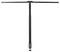 Černý mikrofonní stojan s T-ramenem a výsuvnými rameny, vhodný pro studiové mikrofony, na bílém pozadí.