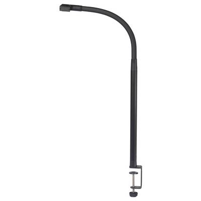 Černé zakřivené rameno lampy s svorkou pro upevnění na stůl. Ideální pro flexibilní umístění osvětlení na pracovních stolech.