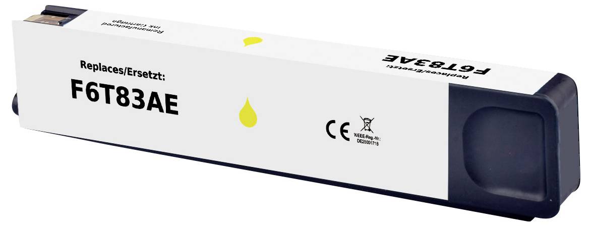 Tonerová kazeta tiskárny s nálepkou "Replaces/Ersetzt: F6T83AE".