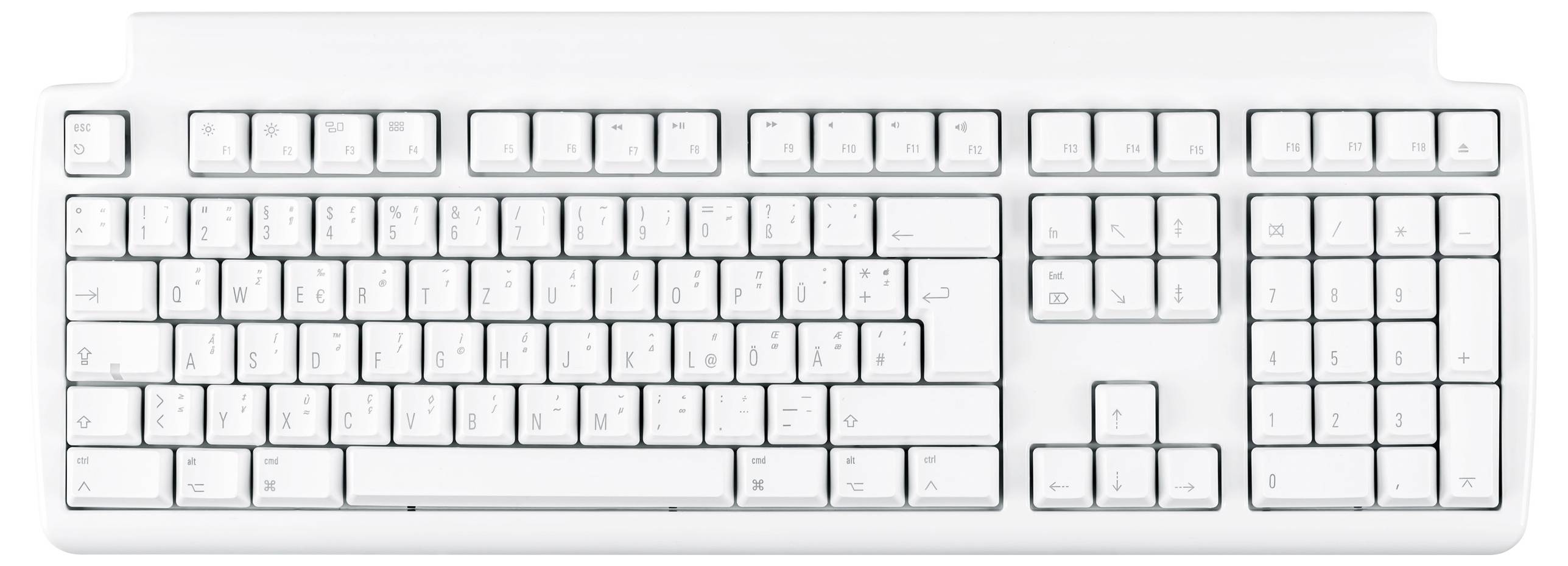 Matias FK302-DE Tactile Pro USB klávesnice německá, QWERTZ, Macintosh bílá USB hub, odnímatelný kabel-1