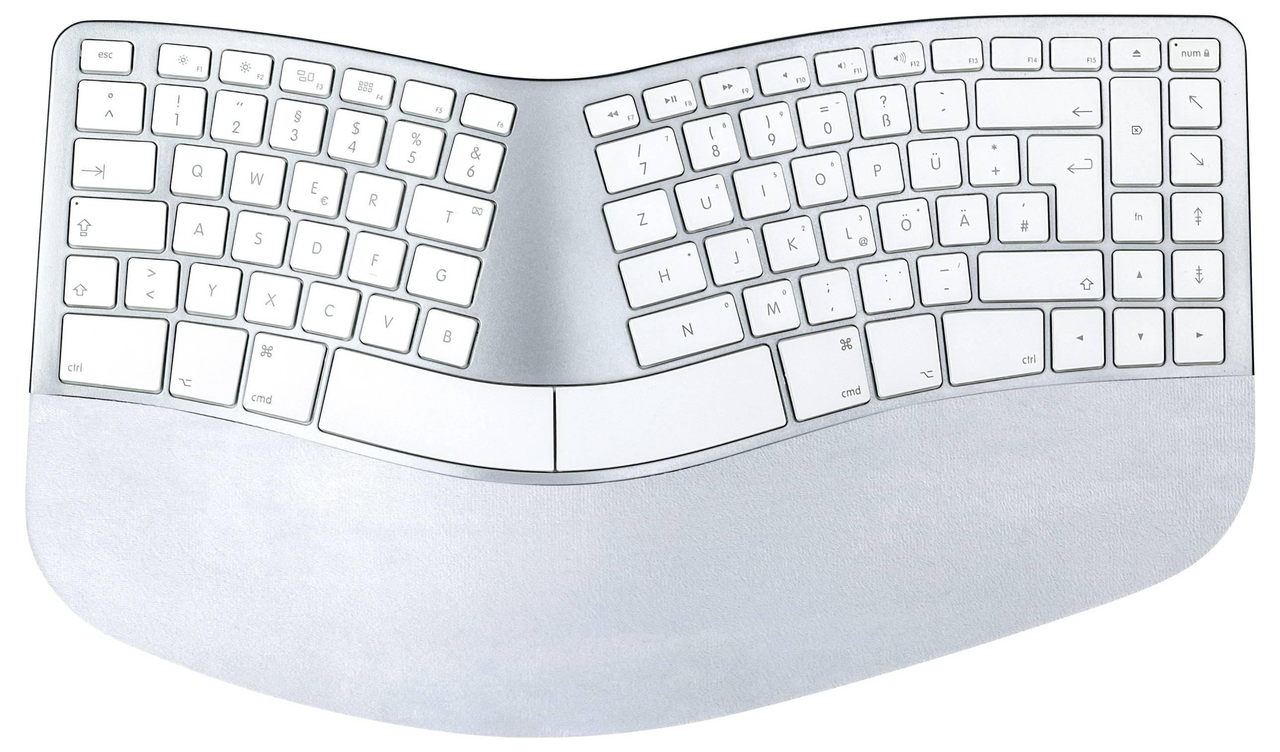 Matias FK413D-DE Sculpted Ergonomic Rechargeable Keyboard for Mac bezdrátový klávesnice německá, QWERTZ, Macintosh stříb-2