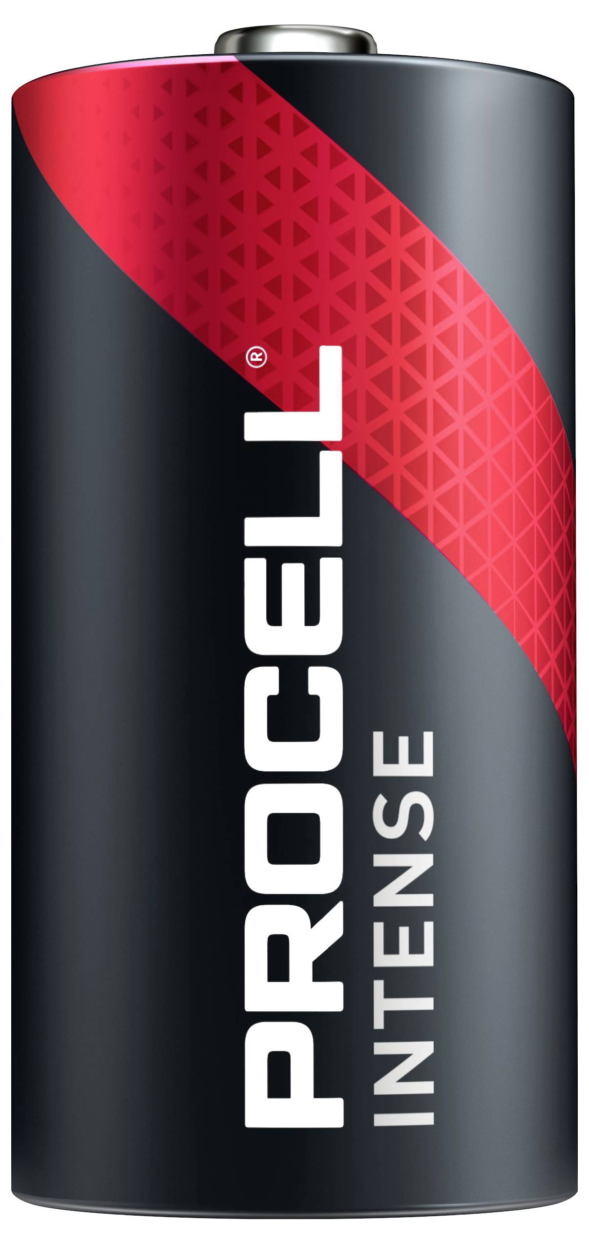 'Procell Intense' baterie v černé barvě s červeným a bílým designem. Název značky výrazně vytištěn.