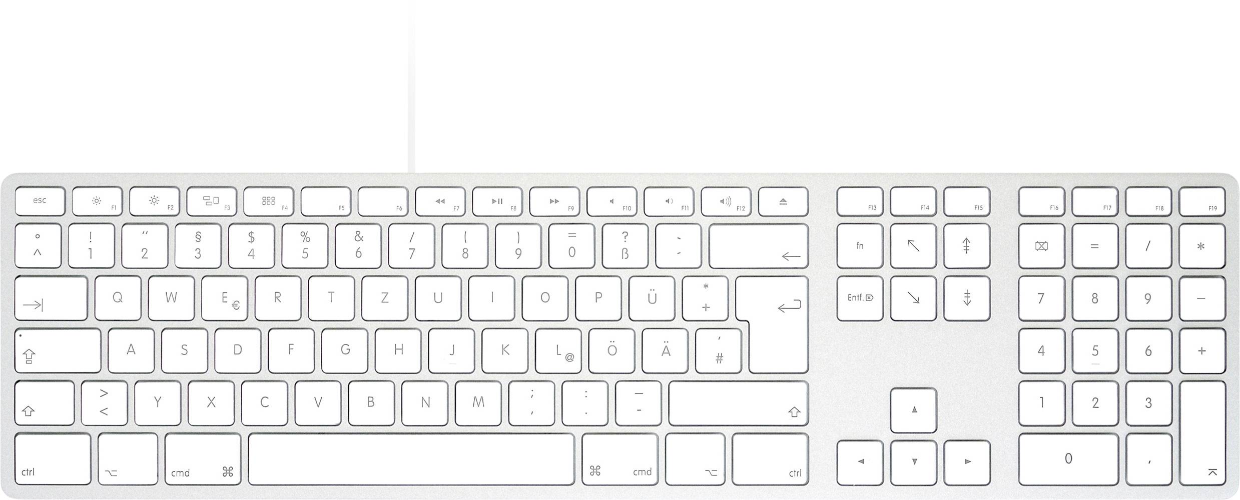 Matias FK318S-DE Wired Aluminium Keyboard for Mac USB klávesnice německá, QWERTZ, Macintosh stříbrná-0