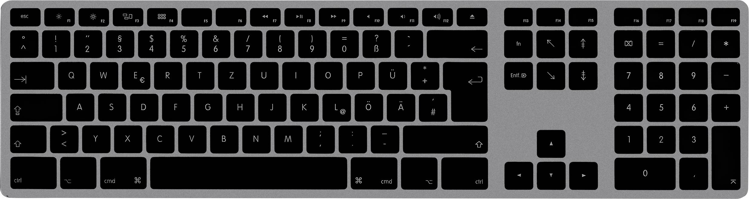 Matias FK418DCB-DE Wireless USB-C® Aluminum Keyboard for Mac bezdrátový klávesnice německá, QWERTZ, Macintosh Space Grau-0