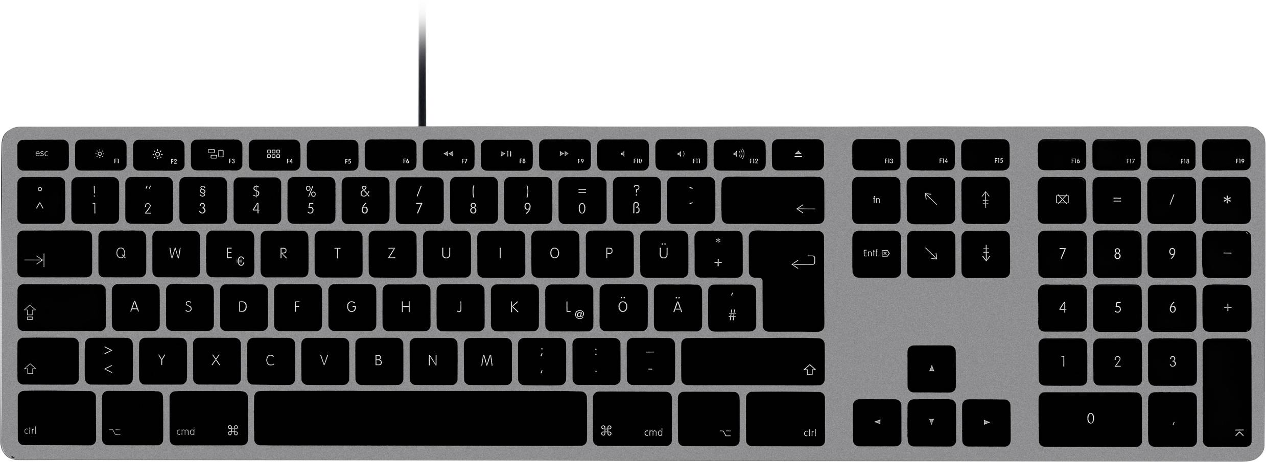 Matias FK318B-DE Wired Aluminium Keyboard for Mac USB klávesnice německá, QWERTZ, Macintosh vesmírná šedá-0