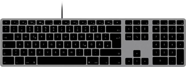 Matias FK318B-DE Wired Aluminium Keyboard for Mac USB klávesnice německá, QWERTZ, Macintosh vesmírná šedá