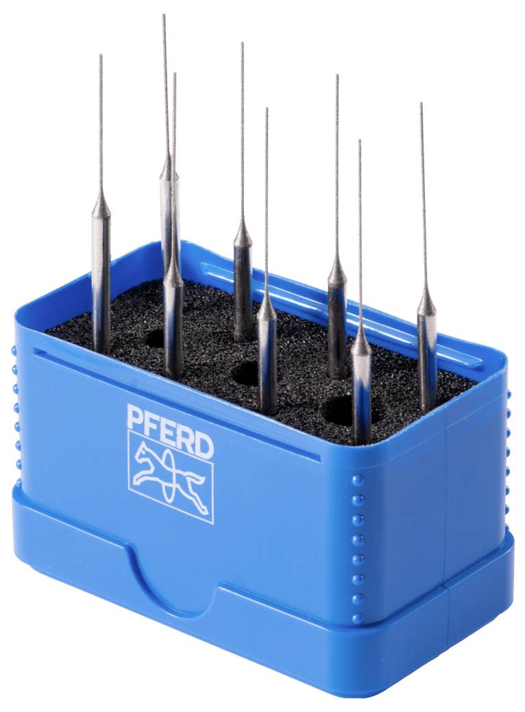 Modré pouzdro s jemnými kovovými vložkami na nástroje, na přední straně logo a nápis 'PFERD'.