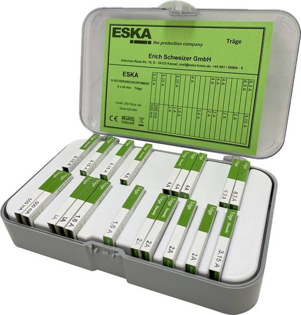 ESKA  522805    nabídka pojistek  (Ø x d) 5 mm x 20 mm      T pomalá  Množství 200 ks  Piece
