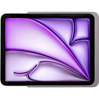 Tablet s fialovým abstraktním pozadím. Design ukazuje tekoucí linie a křivky na obrazovce.
