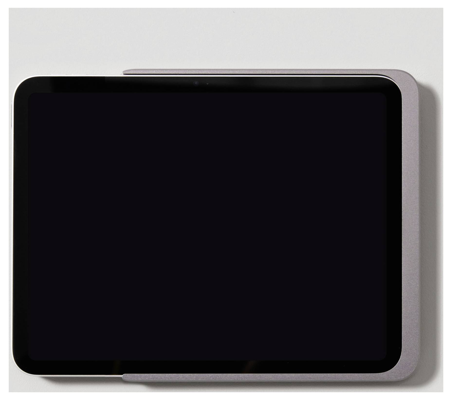 Tablet v obalu pohled shora. Displej je černý, obal má šedou barvu.