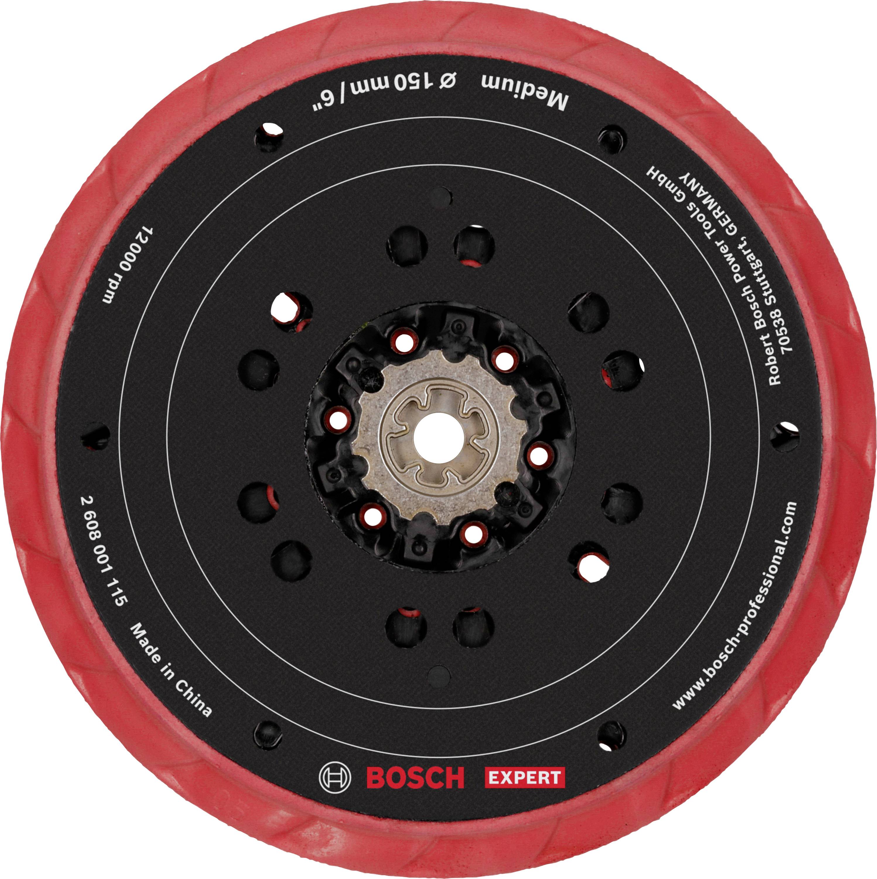 Brusný kotouč Bosch, Ø 150 mm, červeně lemovaný, se střední tvrdostí. Vhodný pro povrchovou úpravu, 1200 ot./min.
