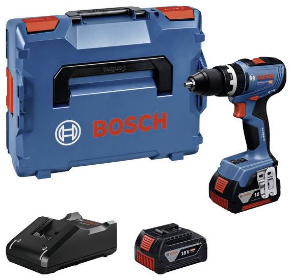 Sada akumulátorového šroubováku Bosch s 18V vrtačkou, nabíječkou, akumulátorem a přepravní taškou.