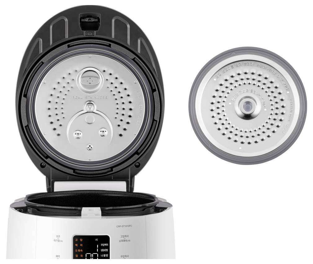 Sklopný elektrický rýžovar s vyjímatelným parním víkem a ovládacím panelem. Vhodný pro všestranné vaření.