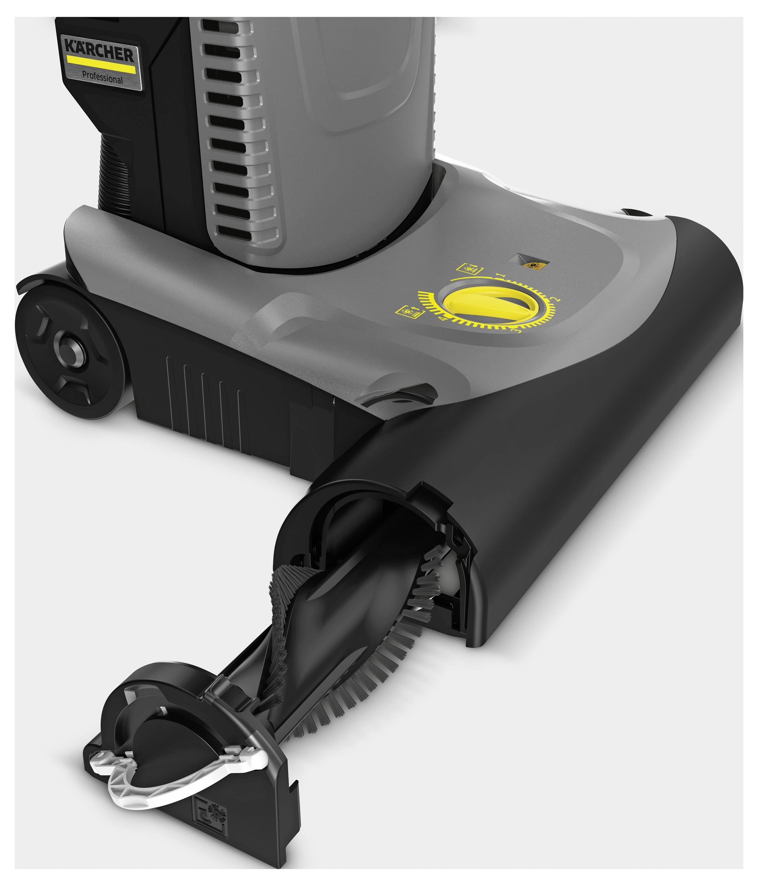 Hubice vysavače se žlutým ovladačem pro čištění koberců, součást vysavače, zobrazená na světlém pozadí.