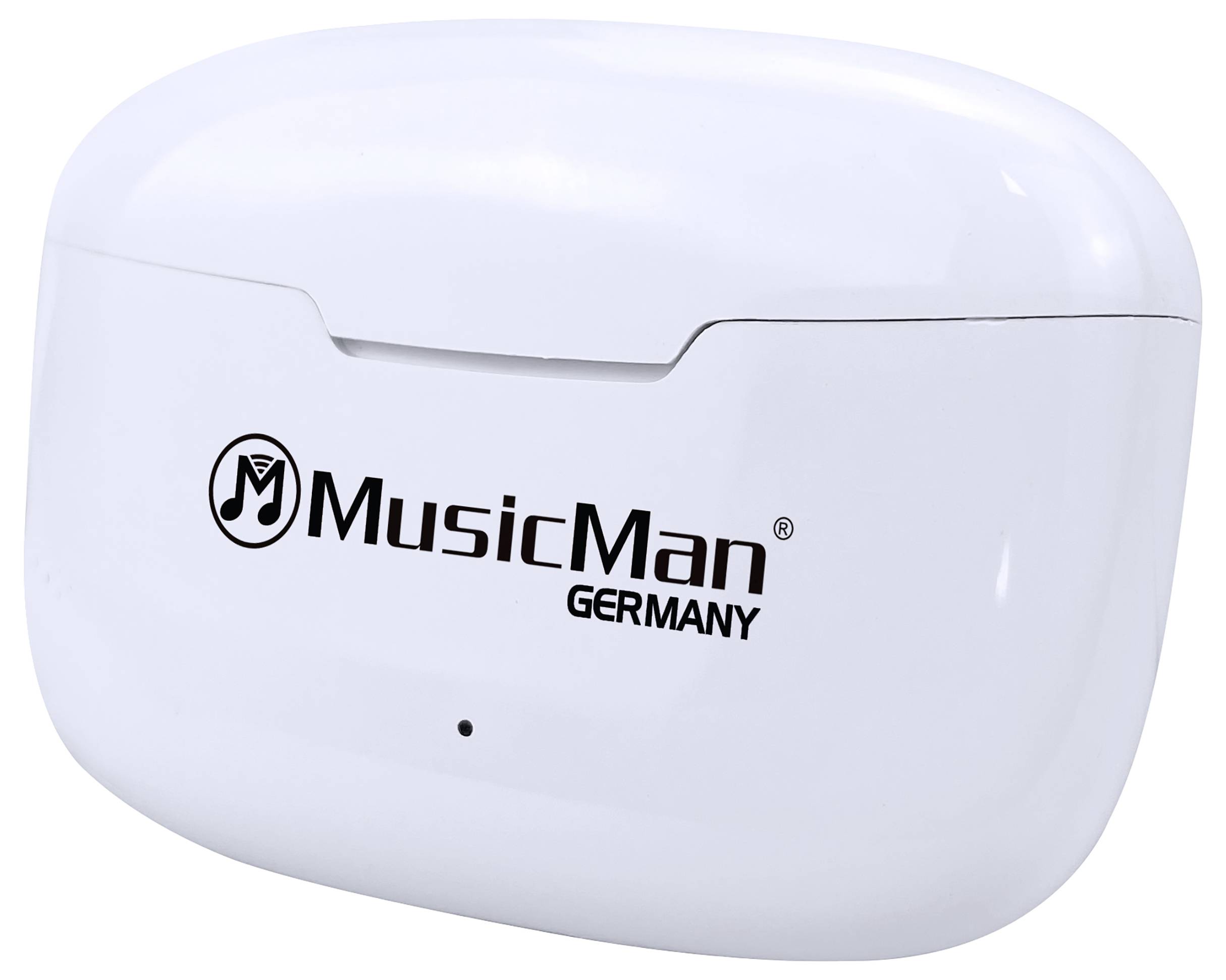 Bílý nabíjecí box s nápisem 'MusicMan Germany'.
